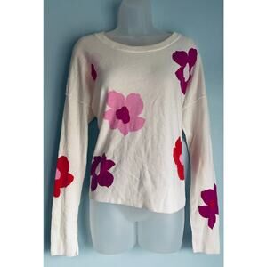 Sanctuary Anthropologie Floral Sweater White and Pink Medium